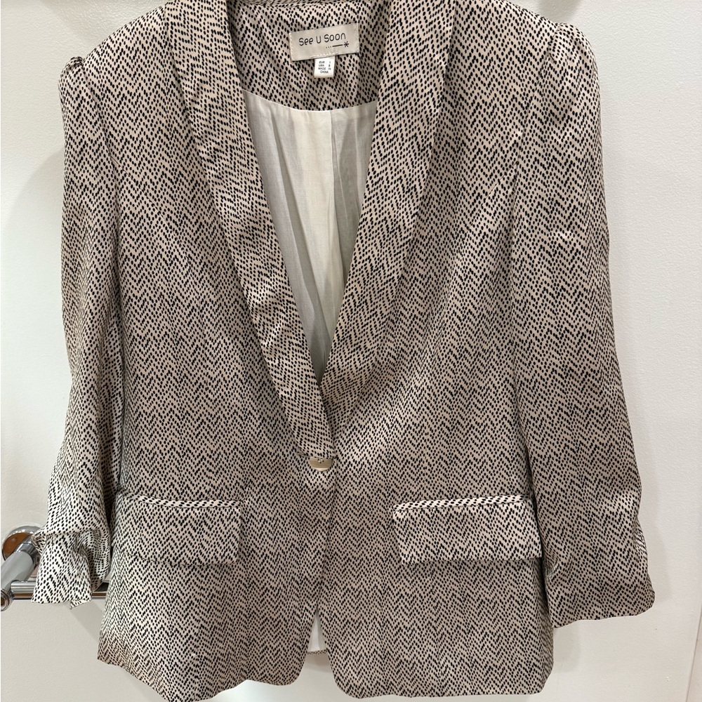 Women's Black and Cream Silk Jacket